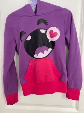 Girls' Purple Hooded Sweatshirt with Pink Pocket & Monster Graphic